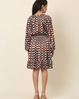 Checked Puff Sleeve A-Line Dress