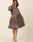 Checked Puff Sleeve A-Line Dress