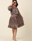 Checked Puff Sleeve A-Line Dress