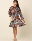 CINK Checked Puff Sleeve A-Line Dress