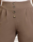 Women Brown Pleated Cropped Trousers