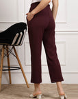 Women Burgundy Pleated Cropped Trousers