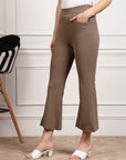 Women Brown Mid Rise Bootcut Trousers