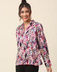 Pink Abstract Printed Cutaway Collar Casual Buttoned Top