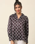 Black Geometric Printed Casual Buttoned Top