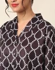Black Geometric Printed Casual Buttoned Top