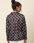 Black Geometric Printed Casual Buttoned Top