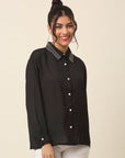 CINK Black Spread Collar Casual Buttoned Top