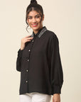 CINK Black Spread Collar Casual Buttoned Top