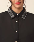 CINK Black Spread Collar Casual Buttoned Top