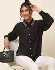CINK Black Spread Collar Casual Buttoned Top