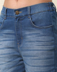 Women Blue Heavy Fade Whiskers and chevrons Effect Stretchable Cotton Jeans
