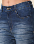 Women Blue Heavy Fade Crinkle Effect Stretchable Cotton Jeans