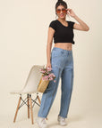 Women Blue Mid-Rise Stretchable Cotton Jeans