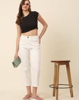 Women White Regular Fit, Mid-Rise Stretchable Cotton Jeans