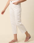 Women White Regular Fit, Mid-Rise Stretchable Cotton Jeans