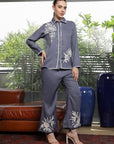 Shirt Collar Embroidered Cotton Shirt With Trousers Co-Ords Set blue