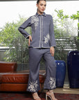 Shirt Collar Embroidered Cotton Shirt With Trousers Co-Ords Set blue