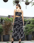 Printed Shoulder Strap Neck Top With Skirt Co-Ord Set black