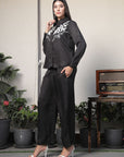 Shirt Collar Embroidered Cotton Shirt With Trousers Co-Ords Set black