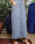Solid Denim Maxi Skirt light-blue