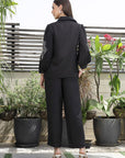 Shirt Collar Embroidered Cotton Shirt With Trousers Co-Ords Set black