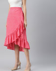 CINK Pink Printed Midi A-Line Skirt With Tulip Hem