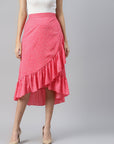 CINK Pink Printed Midi A-Line Skirt With Tulip Hem