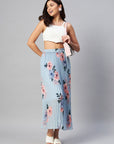 CINK Blue Pink Floral Printed Accordion Pleats Maxi Flared Skirt