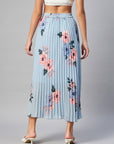 CINK Blue Pink Floral Printed Accordion Pleats Maxi Flared Skirt