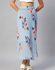 CINK Blue Pink Floral Printed Accordion Pleats Maxi Flared Skirt