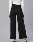 Women Black Solid Trousers