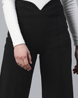Women Black Solid Trousers