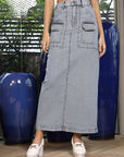 Denim A-Line Midi Denim Skirt blue