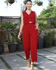 V-Neck Coat With Trousers Co-Ords red