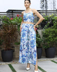Shoulder Strap Printed Top With Palazzo Co-Ord Set blue