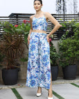 Shoulder Strap Printed Top With Palazzo Co-Ord Set blue