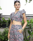 Printed V-Neck Top With Trousers Co-Ord Set multi