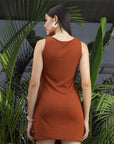 Sleeveless designs square neckline dress Brown