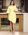 Puff Sleeves Cut-Outs Drop-Waist Dress mustard
