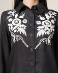Shirt Collar Embroidered Cotton Shirt With Trousers Co-Ords Set black