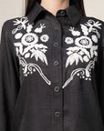 Shirt Collar Embroidered Cotton Shirt With Trousers Co-Ords Set black