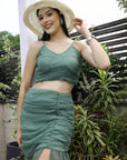 Printed Shoulder Strap Neck Top With Skirt Co-Ord Set sea-green