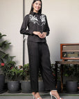 Shirt Collar Embroidered Cotton Shirt With Trousers Co-Ords Set black
