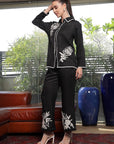 Shirt Collar Embroidered Cotton Shirt With Trousers Co-Ords Set black