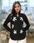 Women Floral Embroidered Cotton Buttoned Top