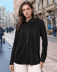 Women Spread Collar Relaxed Fit Casual Buttoned Top