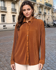Women Spread Collar Casual Buttoned Top