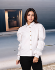White solid Cotton Casual Buttoned Top