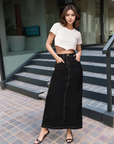 Black Denim Midi Skirts